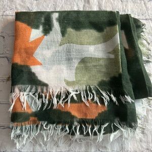 PRETTY PERSUASIONS GREEN/ORANGE/SAGE/IVORY COTTON & VISCOSE SCARF O/S